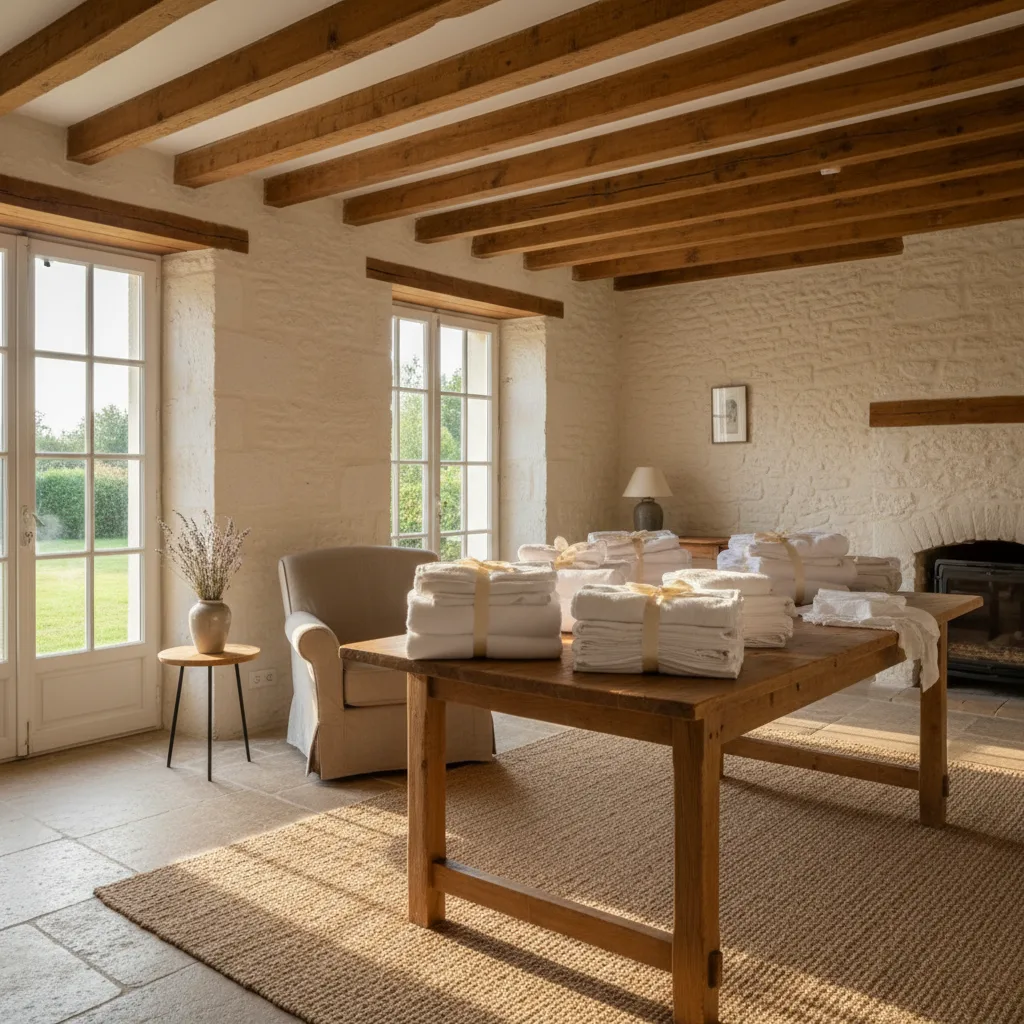 Fresh folded linens for a holiday rental in Charente Limousine