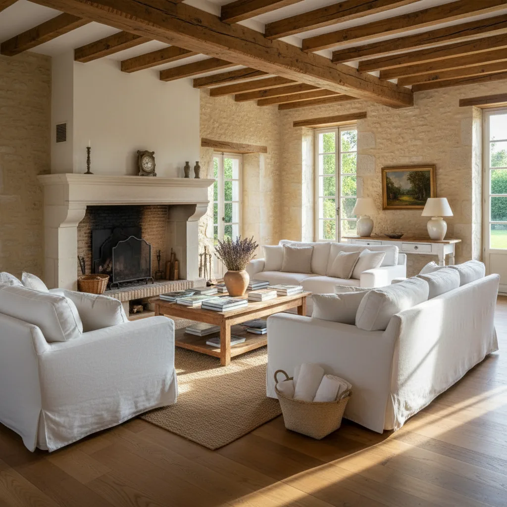 Professional photography of a holiday rental living room in Charente